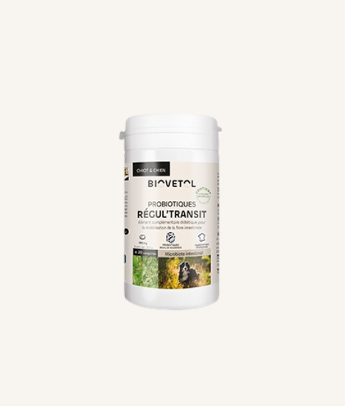 Comprimés transit pour chien Biovetol – 20 comprimés naturels au plantain et probiotiques, soutien du microbiote intestinal