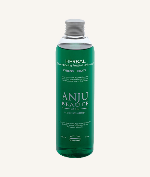 anju beauté universel herbal shampoing pour chien et chat disponible en plusieurs taille couleur vert