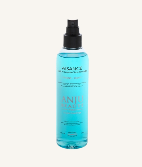 Shampoing sans rinçage pour toilettage de chien et de chat. Marque Anju Beauté
