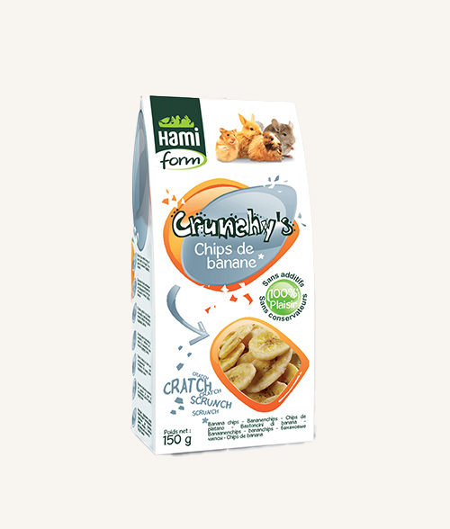 Friandise chips de banane 100% naturelle pour lapin et rongeurs, fabriqué en France de la marque Hamiform