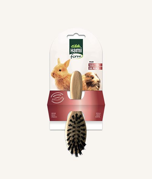 brosse en bambou pour lapin, cobaye et furet de la marque Hamiform avec des poils en synthétique souple