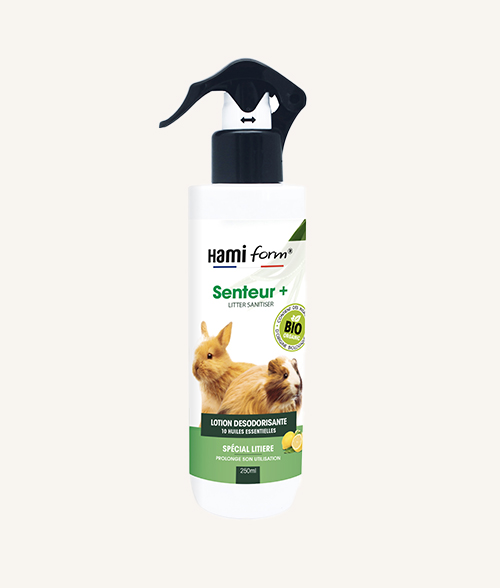 Hamiform produit Senteur plus pour garder une odeur agréable dans la litière de vos rongeurs et lapins