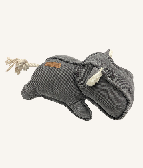 Peluche Emmy gris pour chien avec corde et couineur de la marque D&D Home