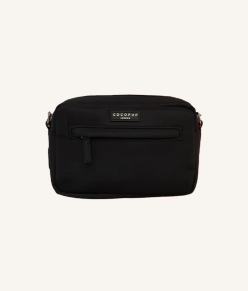 sac de promenade pour chien noir avec zip et attache en métal et distributeur de sac à crotte