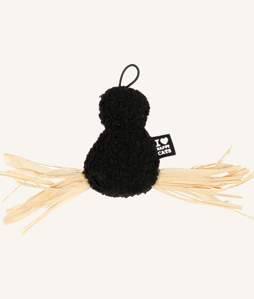 jouet tete de canne a peche en tissu bouclette noir et paille pour chat de chez laroy groupe en forme d'araignée