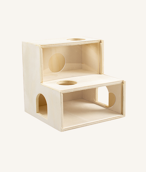 Maison d'escalade en bois non traité et plexi transparent pour petits rongeurs