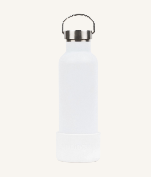 Gourde isotherme pour chien et humain, bol silicone détachable et finition blanche texturée