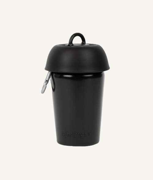 Gourde de voyage noir pour chien avec bol pliable intégré et mousqueton